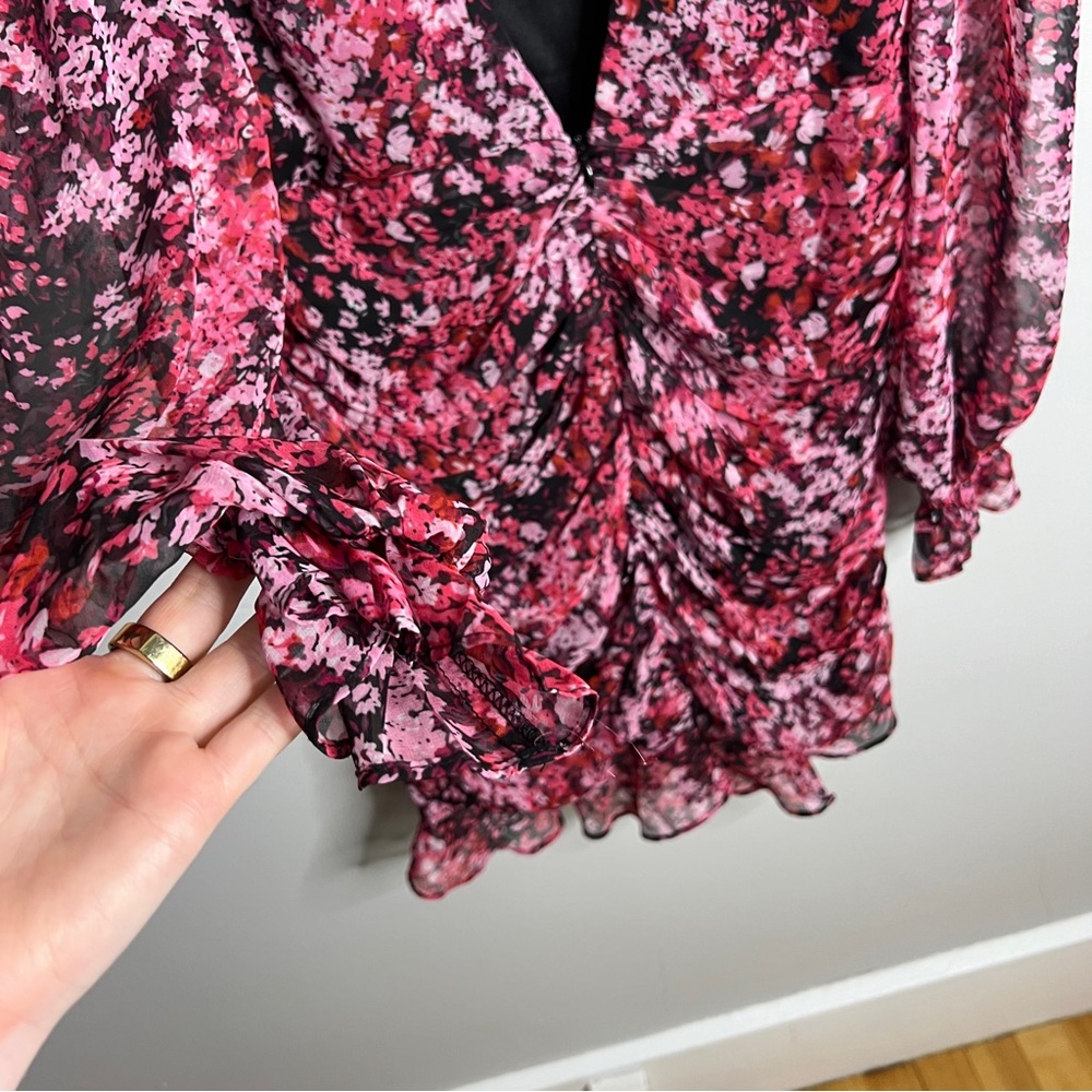 LUSH Floral Chiffon Long Sleeve Dress, Size M, Open Back Elegance! - Picture 5 of 15
